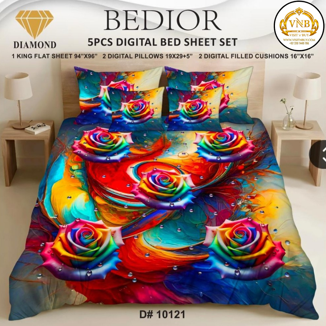 BEDIOR Diamond 5 Pcs HD Digital Printed 5D Bedsheet - King Size