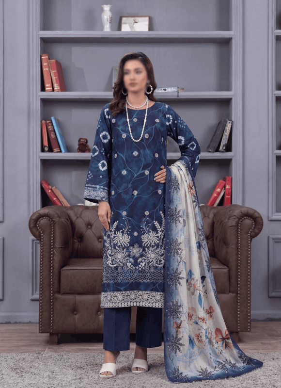 FANTAK CRAFT Vol 166 Digital Print Slub Lawn Embroidered 3PC Suit