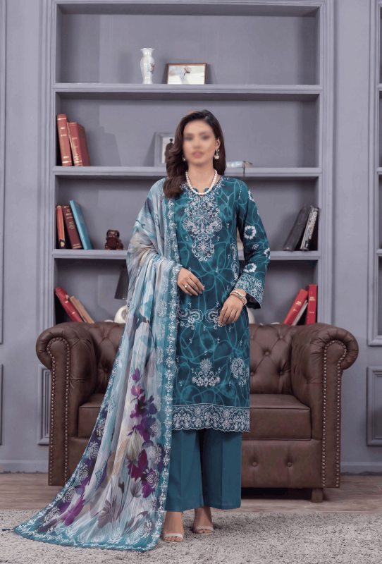 FANTAK CRAFT Vol 166 Digital Print Slub Lawn Embroidered 3PC Suit