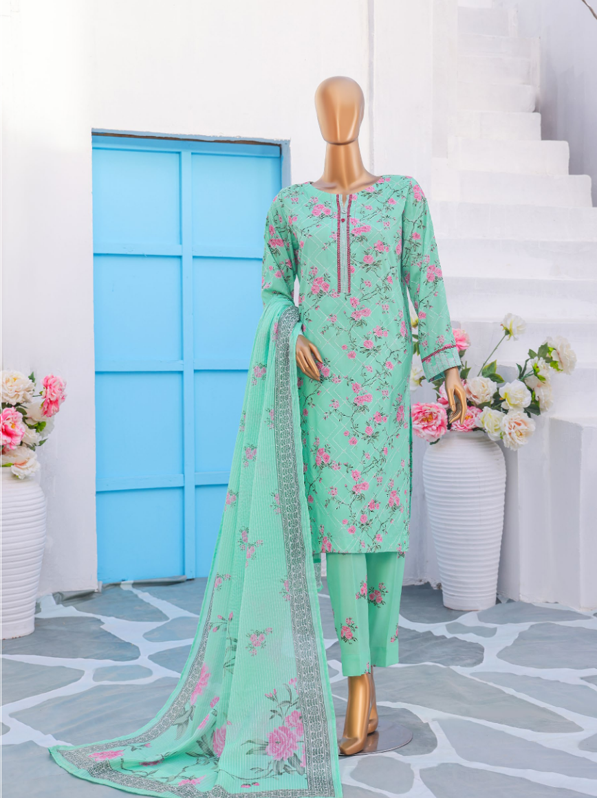 HZ 3PC Unstitched Mother Linen Suit with Premium Embroidery