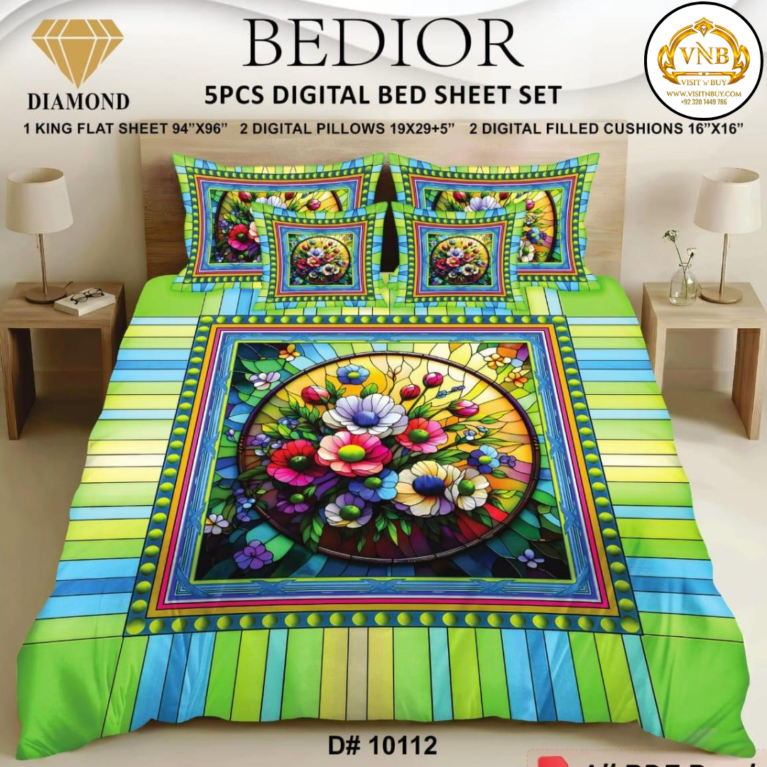 BEDIOR Diamond 5 Pcs HD Digital Printed 5D Bedsheet - King Size