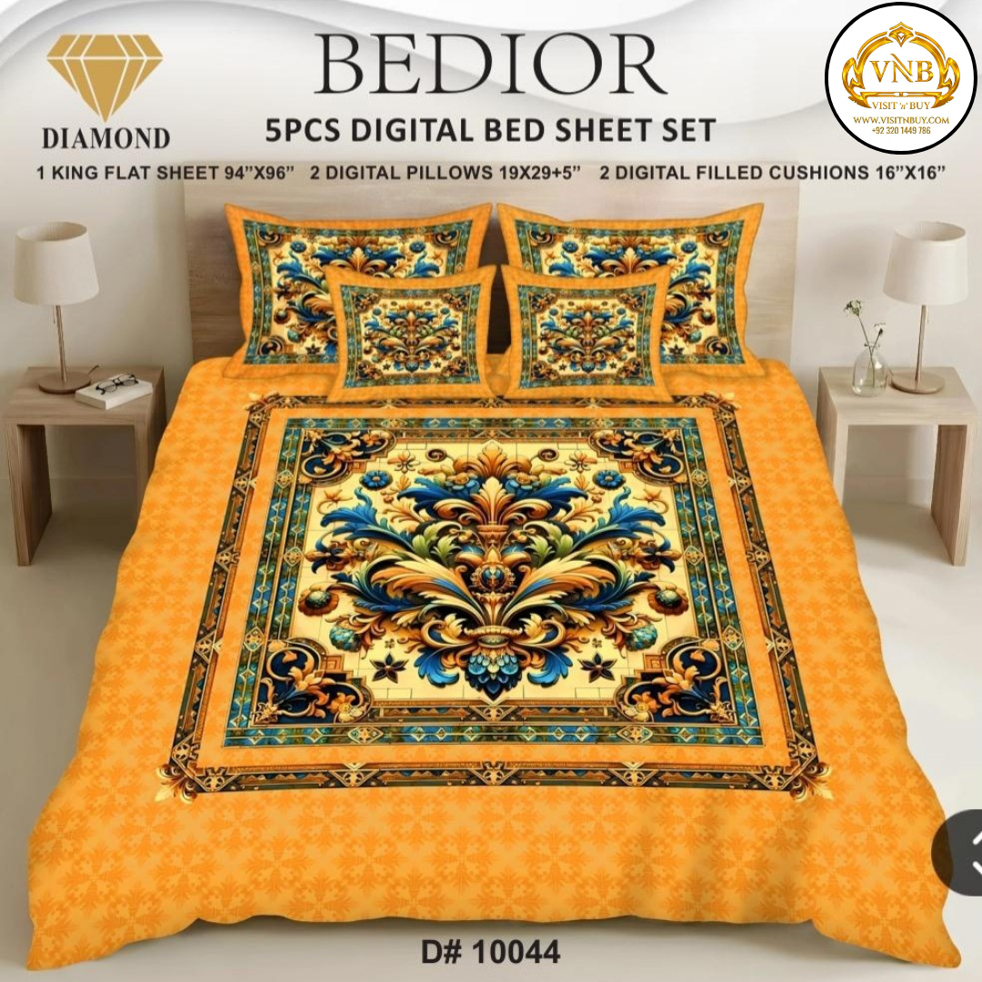 BEDIOR Diamond 5 Pcs HD Digital Printed 5D Bedsheet - King Size