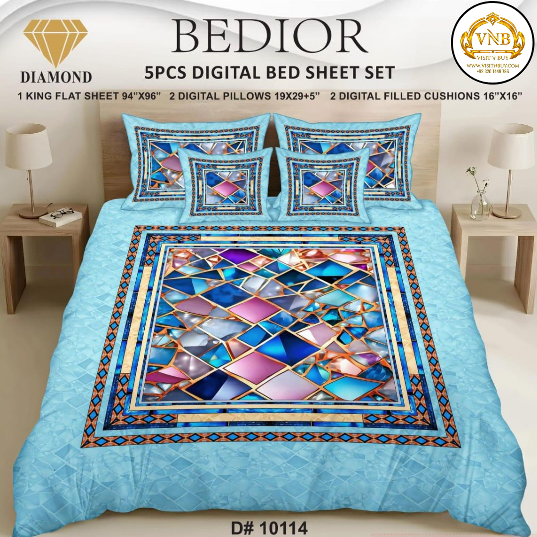 BEDIOR Diamond 5 Pcs HD Digital Printed 5D Bedsheet - King Size