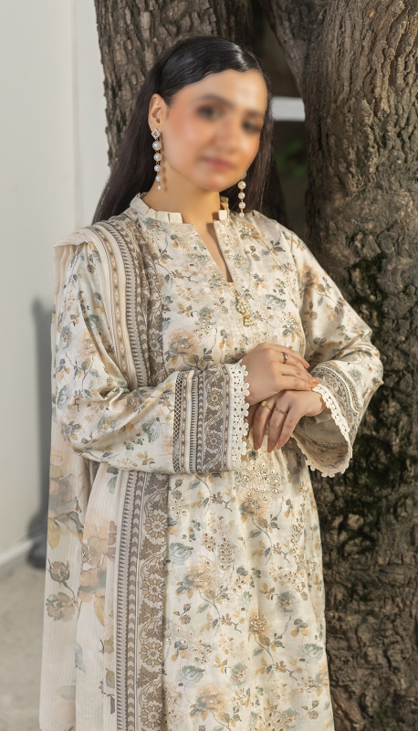 Fantak — TABEER Vol.01 | 3 Piece Digital Print Staple Slub Embroidered Suit