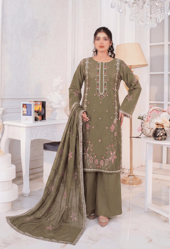 FANTAK REET VOL 227 LUXURY SLUB LAWN EMBROIDERED UNSTITCHED 3PCS SUIT