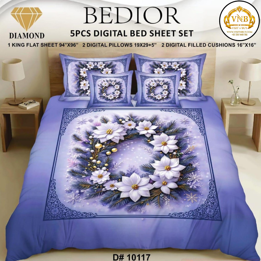 BEDIOR Diamond 5 Pcs HD Digital Printed 5D Bedsheet - King Size