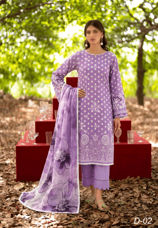 FANTAK PEARL VOL 303 DIGITAL PRINT PREMIUM LAWN EMBROIDED 3 Pcs Unstitched Suit