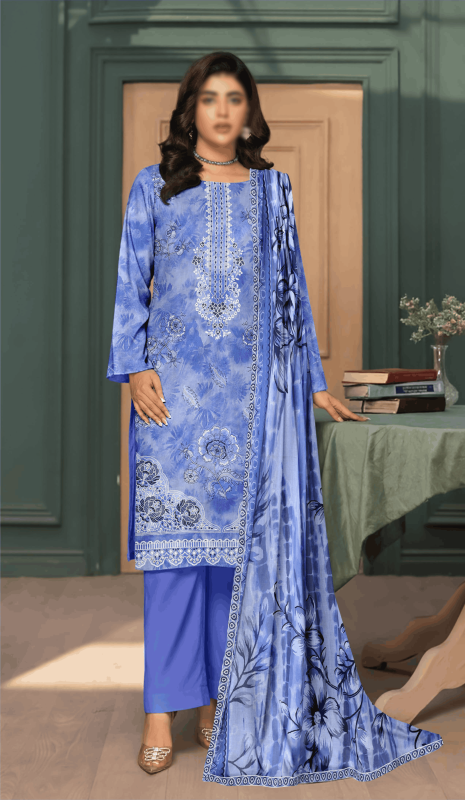 FANTAK PARISHAY Vol 136 Digital Print Slub Lawn Embroidered Unstitched 3 Pcs Suit