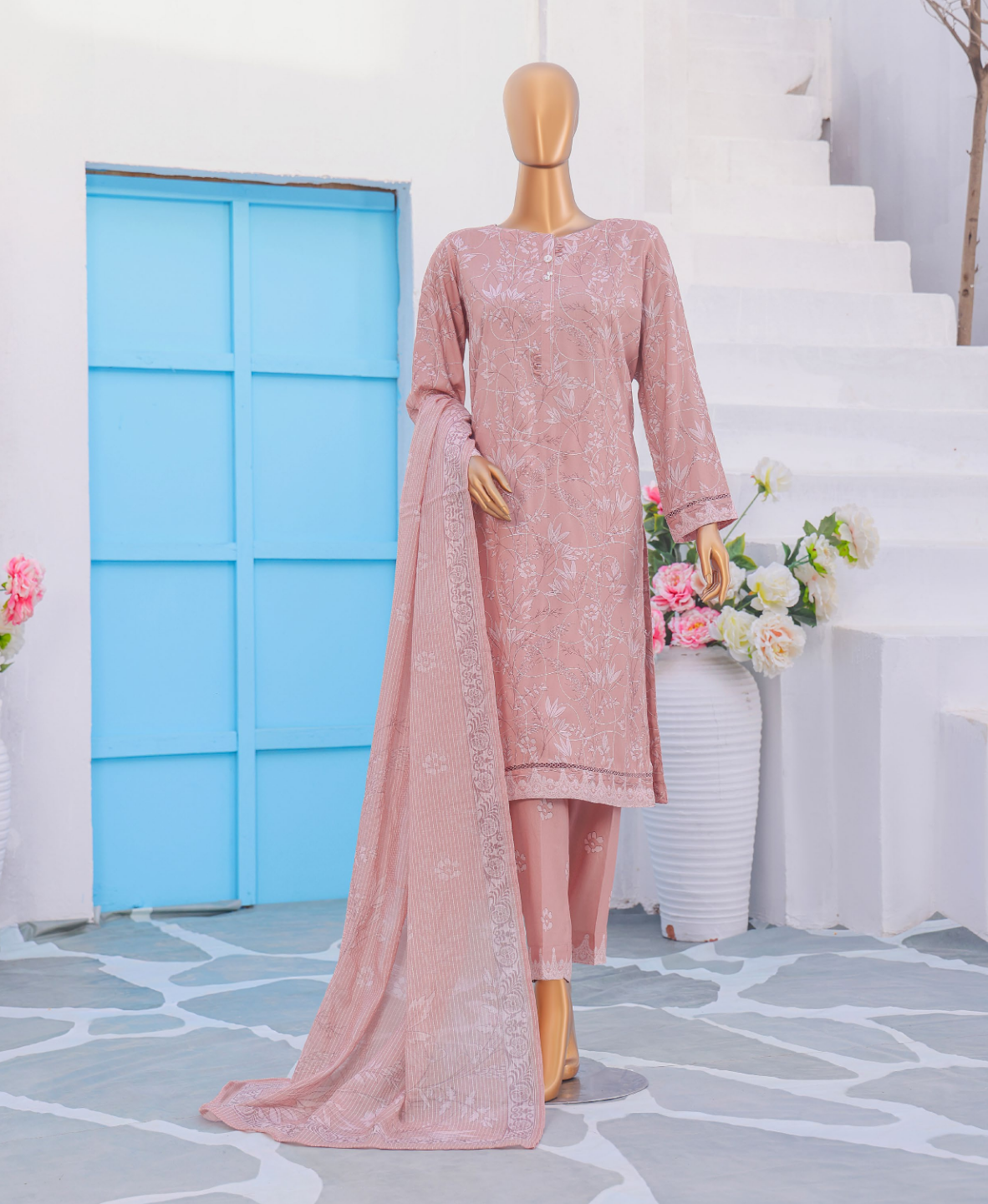 HZ 3PC Unstitched Mother Linen Suit with Premium Embroidery