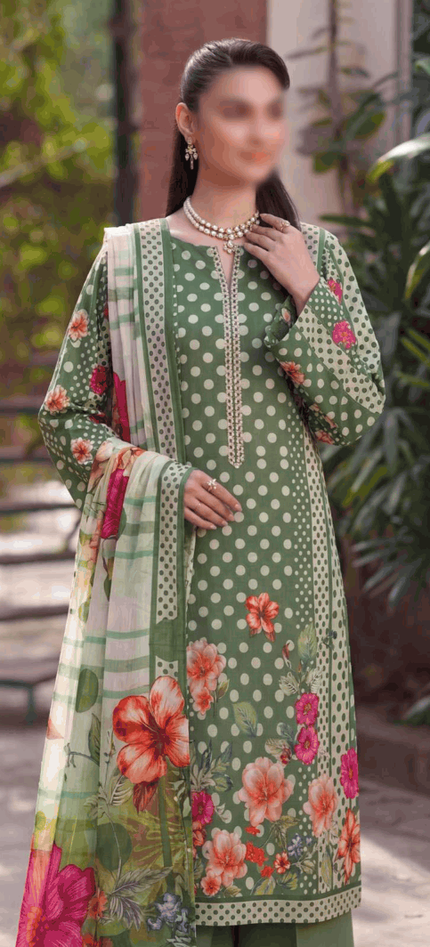 FANTAK Polka Pearl Vol 220 Digital Print Premium Lawn Unstitched 3Pcs Suit