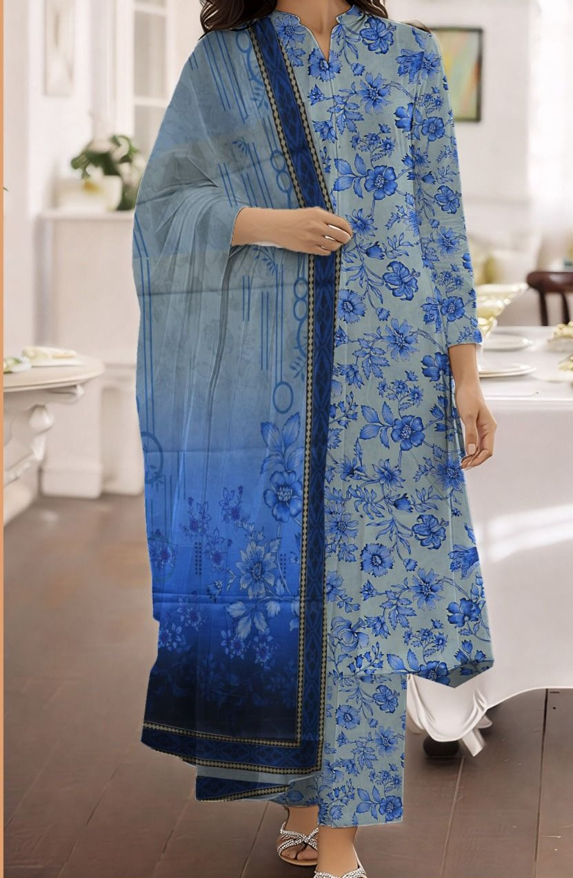 Orang | RPL Digital Lawn 3 Pcs Suit – Printed Shirt with Voil Dupatta