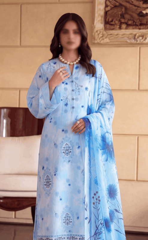 FANTAK SERENE Vol.197 Digital Print Slub Lawn Embroidered 3Pcs Unstitched Suit