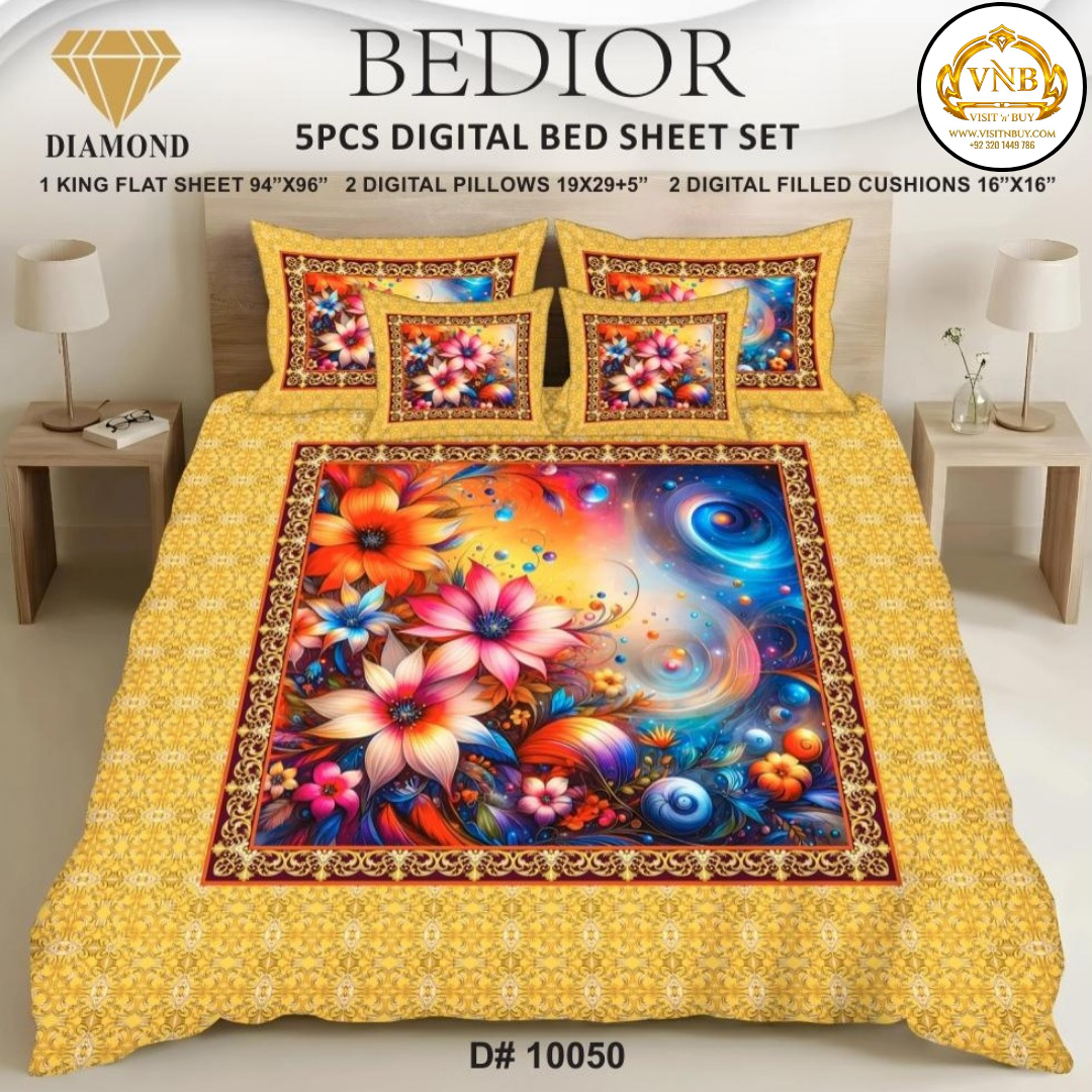 BEDIOR Diamond 5 Pcs HD Digital Printed 5D Bedsheet - King Size