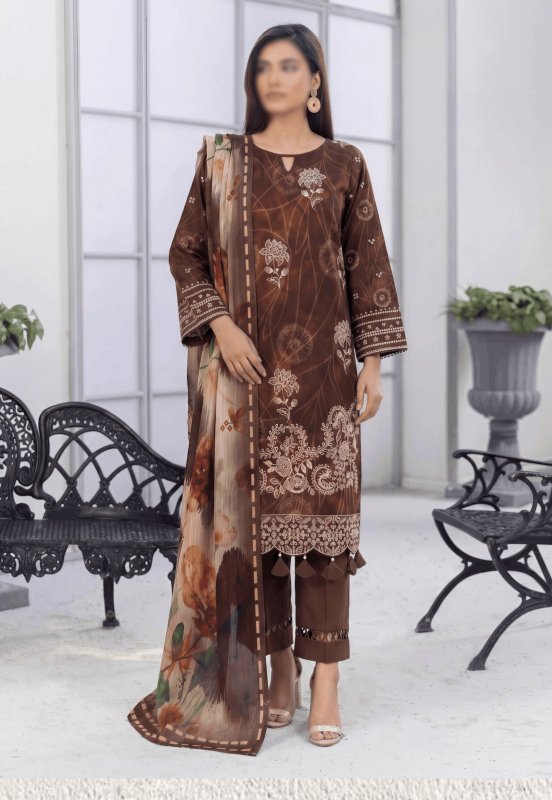 FANTAK CRAFT Vol 166 Digital Print Slub Lawn Embroidered 3PC Suit