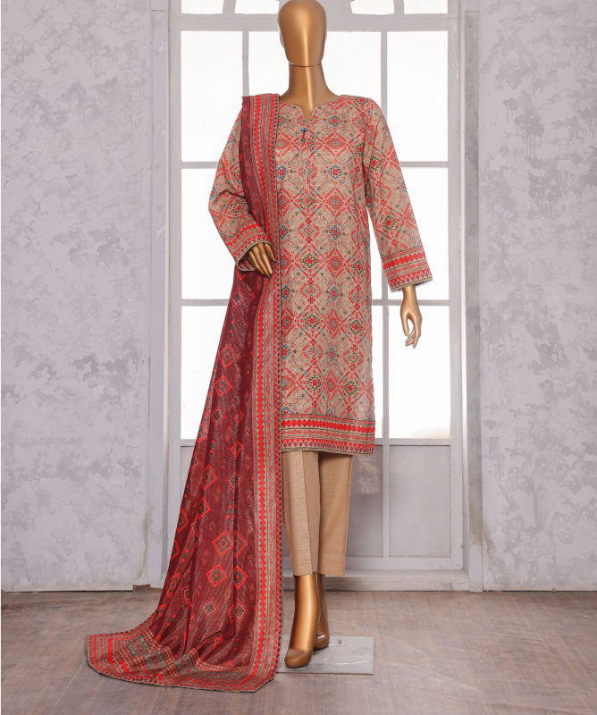 HZ 3PC Unstitched Premium Khaddar Suit with Chimki Digital Print