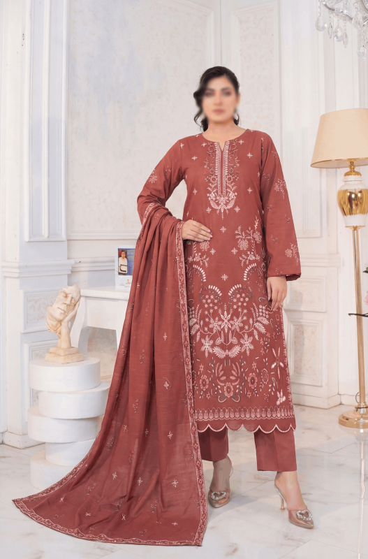 FANTAK REET VOL 227 LUXURY SLUB LAWN EMBROIDERED UNSTITCHED 3PCS SUIT