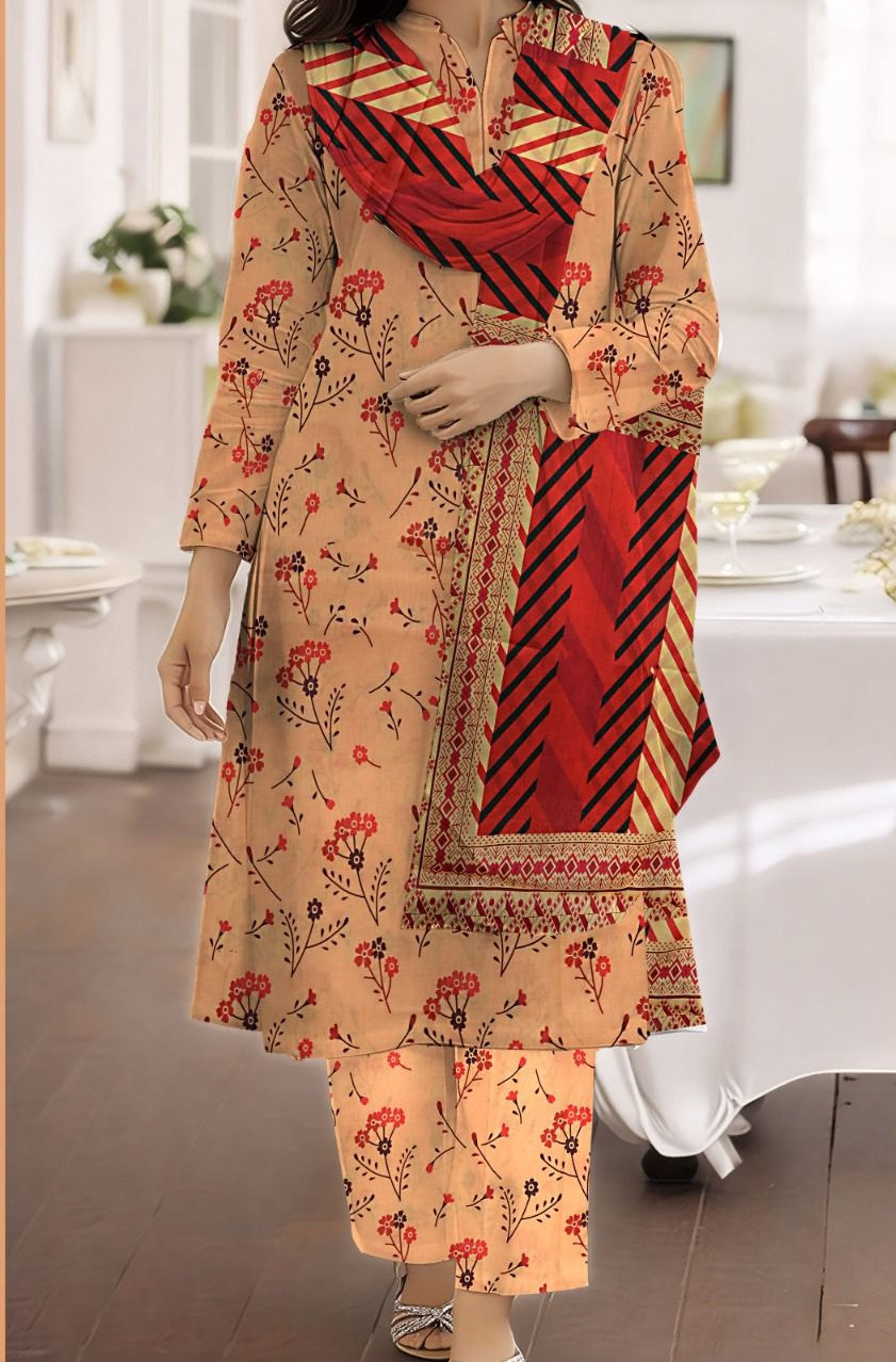 Orang | RPL Digital Lawn 3 Pcs Suit – Printed Shirt with Voil Dupatta