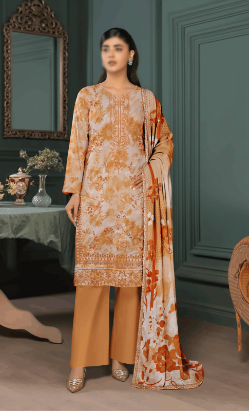 FANTAK PARISHAY Vol 136 Digital Print Slub Lawn Embroidered Unstitched 3 Pcs Suit