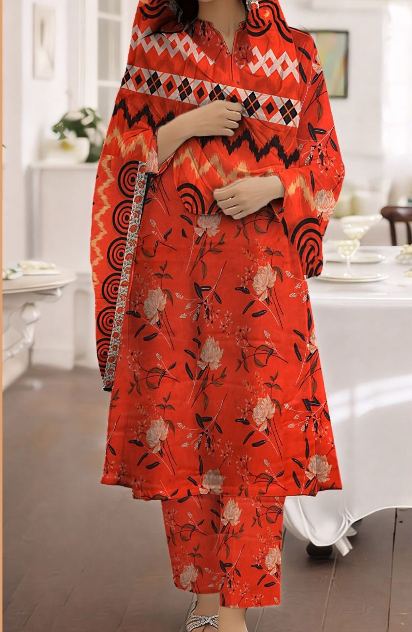 Orang | RPL Digital Lawn 3 Pcs Suit – Printed Shirt with Voil Dupatta