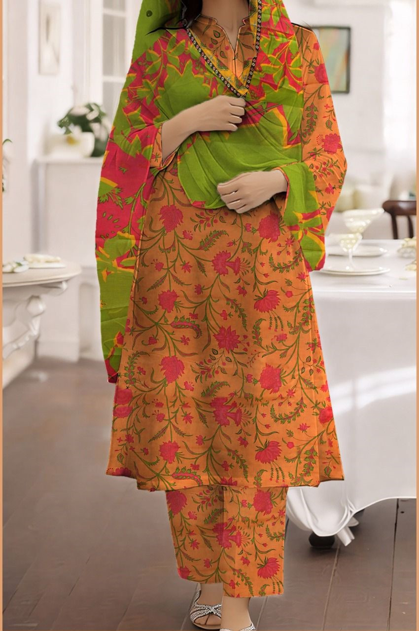 Orang | RPL Digital Lawn 3 Pcs Suit – Printed Shirt with Voil Dupatta