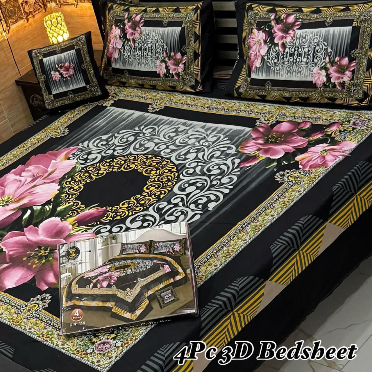 3D Panel Bedsheet Set (4PC) – King Size