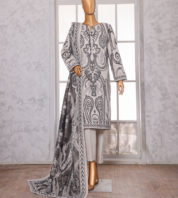 HZ 3PC Unstitched Premium Khaddar Suit with Chimki Digital Print