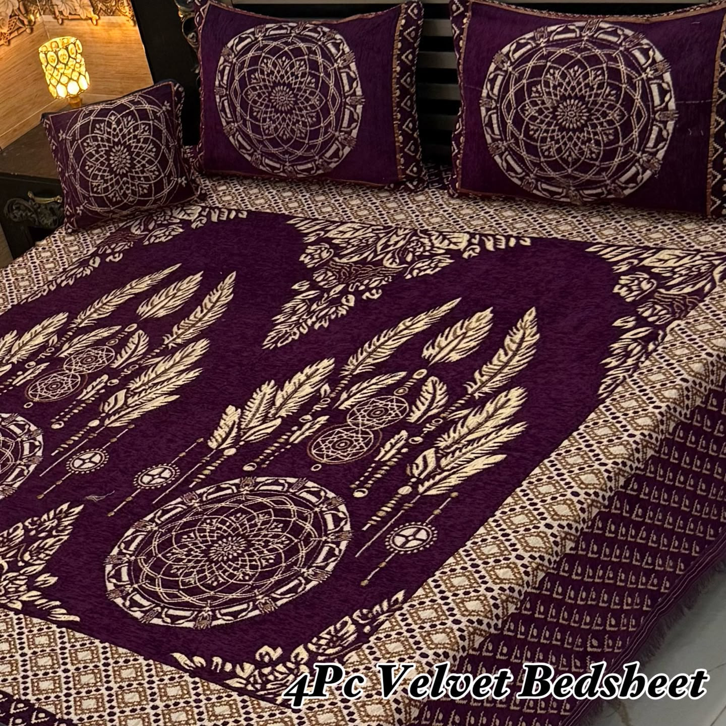 Velvet Jacquard Bedsheet Set (4PC) – King Size