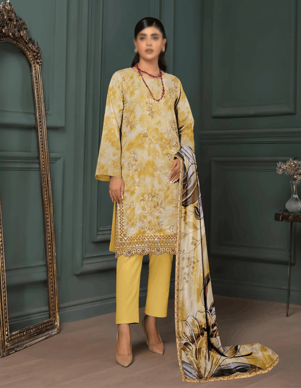 FANTAK PARISHAY Vol 136 Digital Print Slub Lawn Embroidered Unstitched 3 Pcs Suit