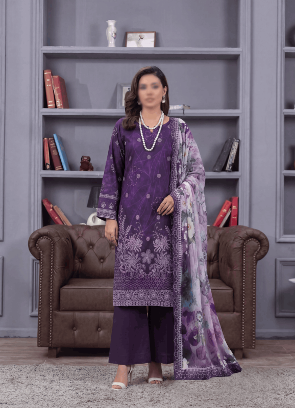 FANTAK CRAFT Vol 166 Digital Print Slub Lawn Embroidered 3PC Suit