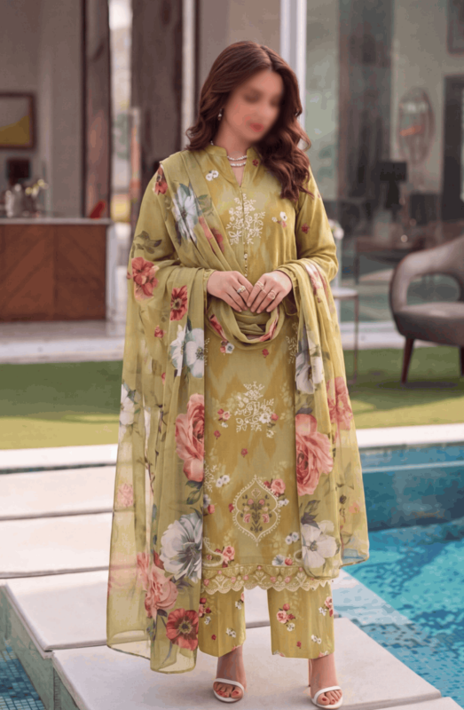 FANTAK SERENE Vol.197 Digital Print Slub Lawn Embroidered 3Pcs Unstitched Suit