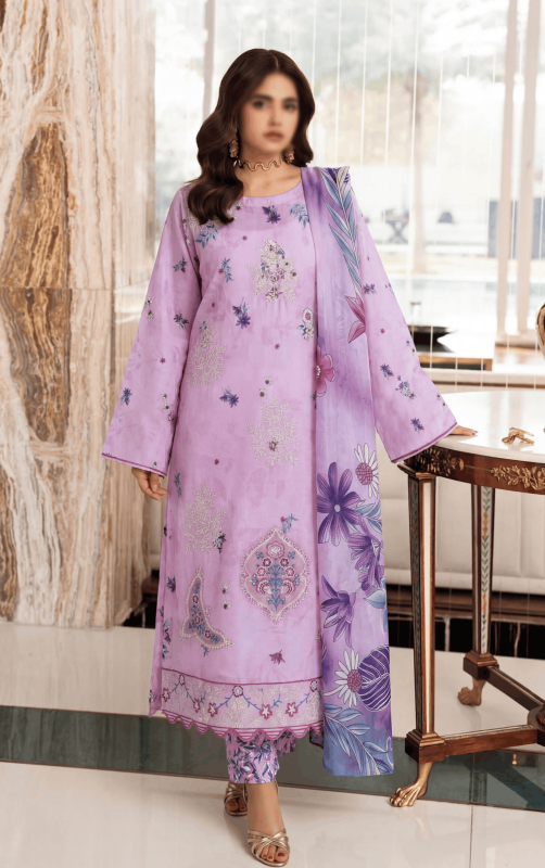 FANTAK SERENE Vol.197 Digital Print Slub Lawn Embroidered 3Pcs Unstitched Suit