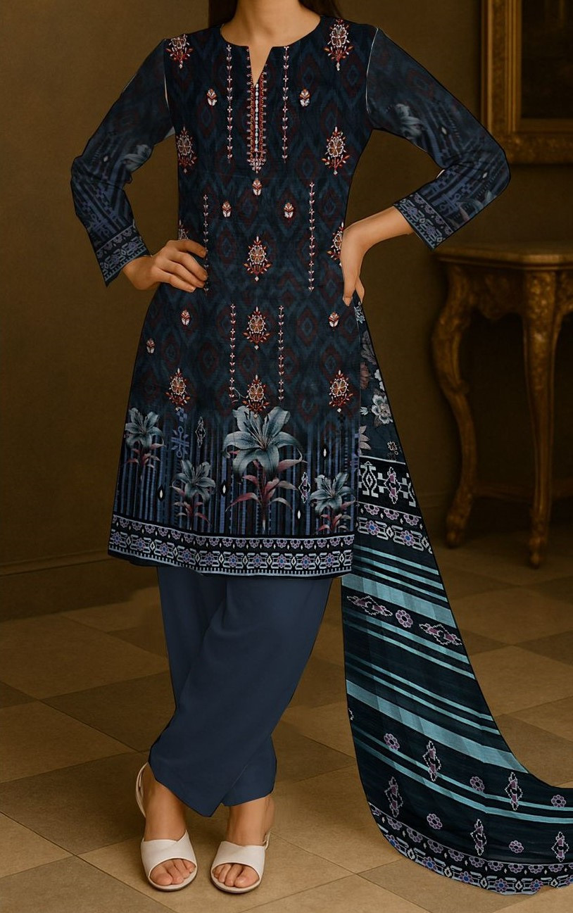 Bareeze | RPL Digital Lawn Bana Dora 3Pcs Suit – Embroidered Double Head Shirt