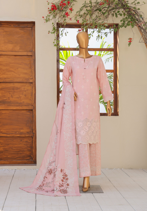 HZ 3PC Unstitched Khaddar Embroidered Chikankari Suit with Luxurious Pashmina Shawl