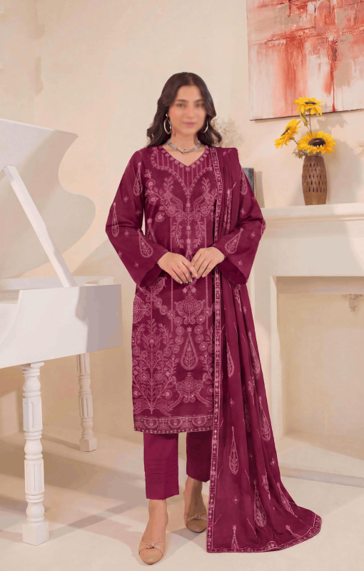 FANTAK LAAJ VOL 225 LUXURY SLUB LAWN EMBROIDED UNSTITCHED 3PCS SUIT