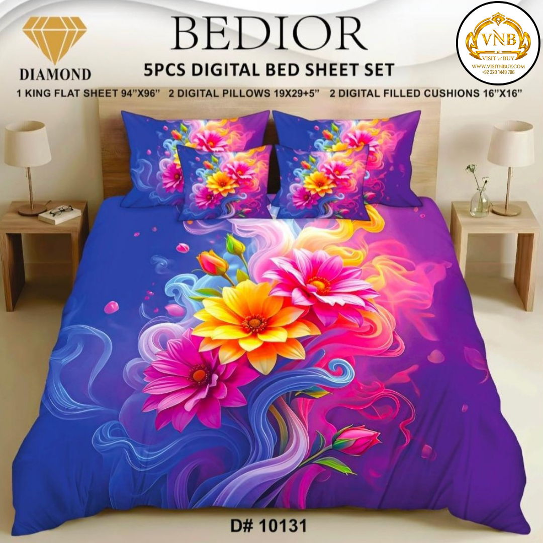 BEDIOR Diamond 5 Pcs HD Digital Printed 5D Bedsheet - King Size