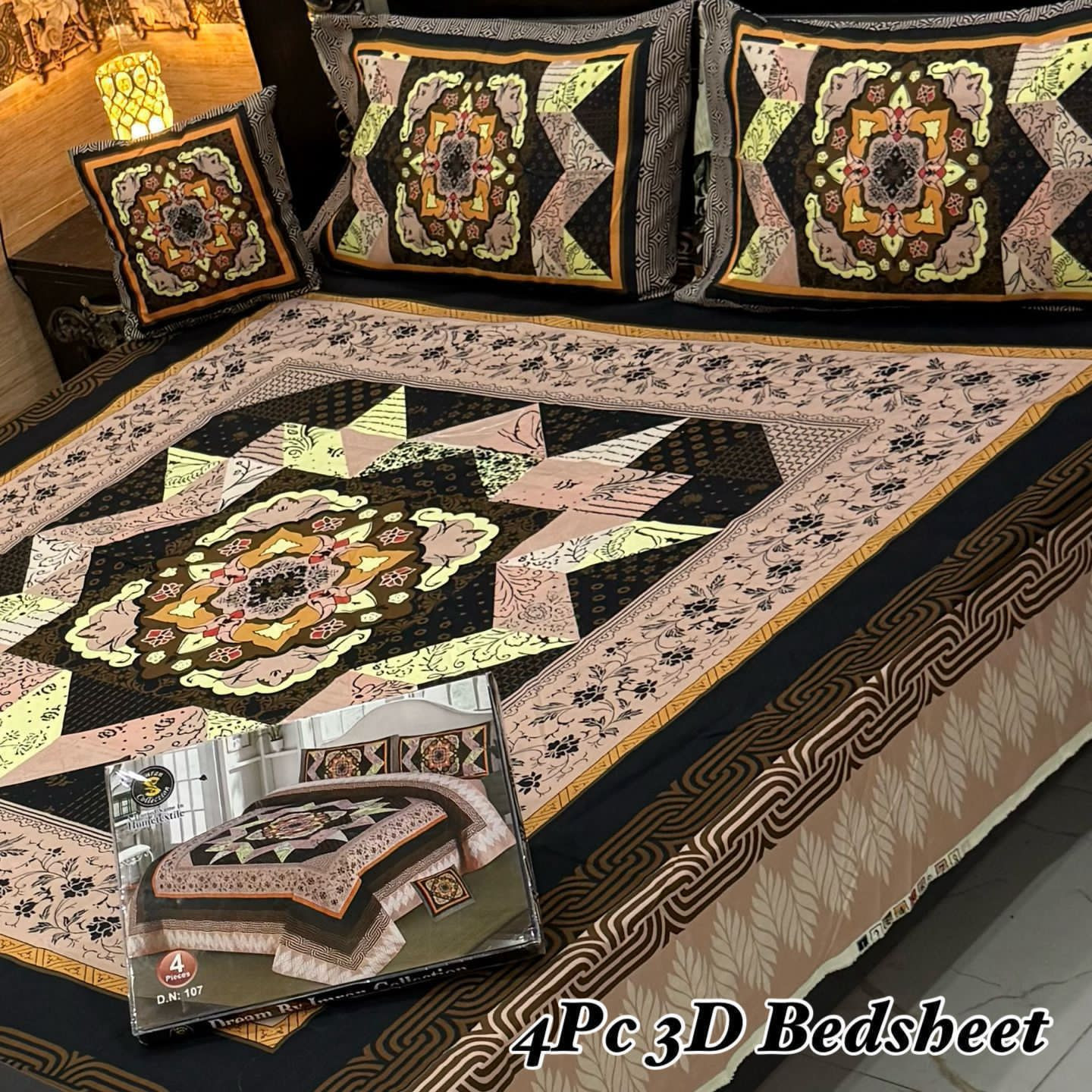 3D Panel Bedsheet Set (4PC) – King Size