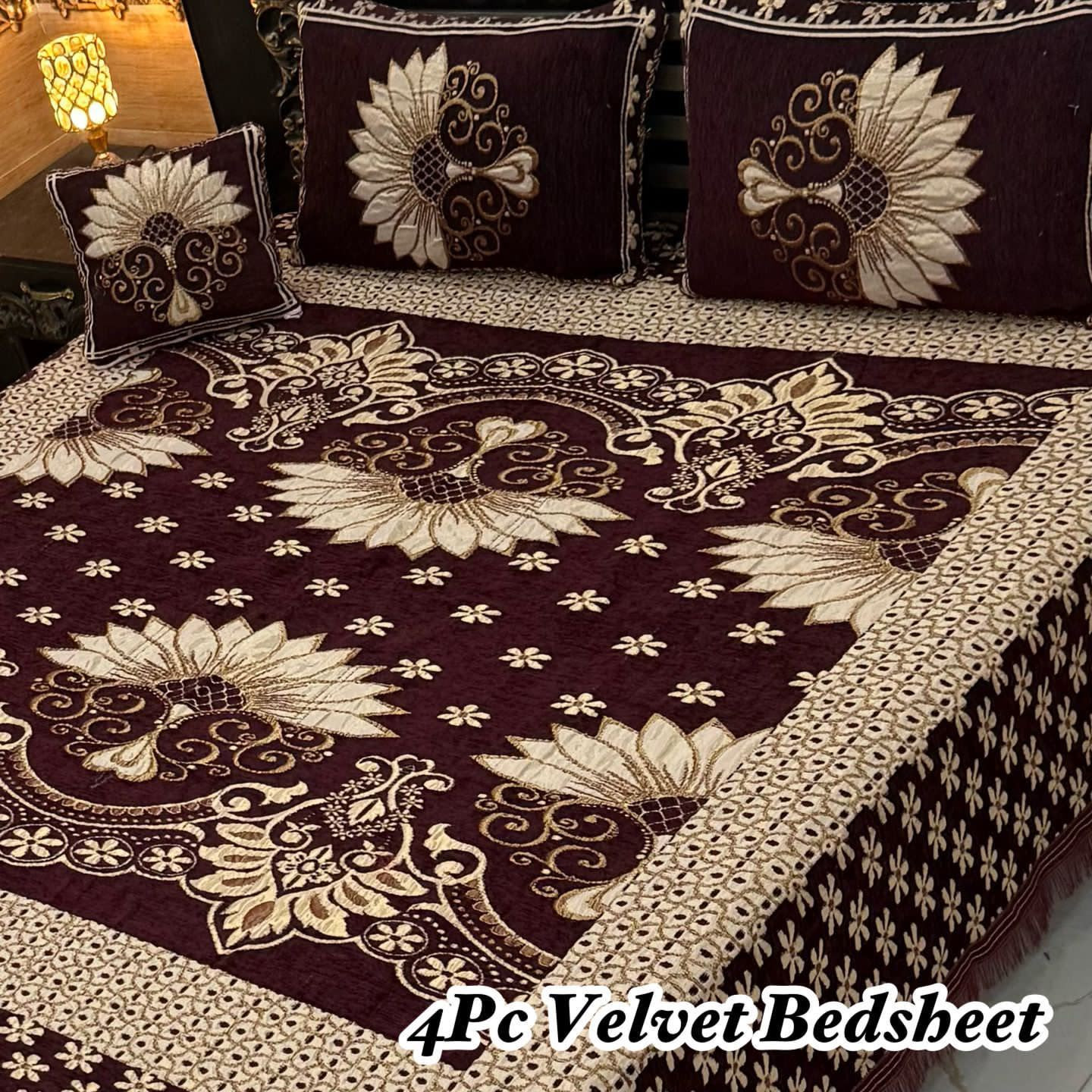 Velvet Jacquard Bedsheet Set (4PC) – King Size
