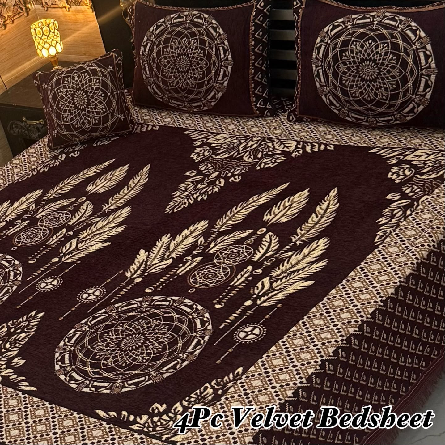 Velvet Jacquard Bedsheet Set (4PC) – King Size