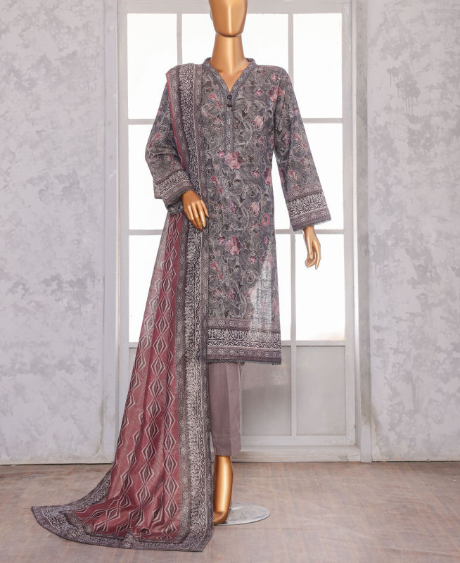 HZ 3PC Unstitched Premium Khaddar Suit with Chimki Digital Print