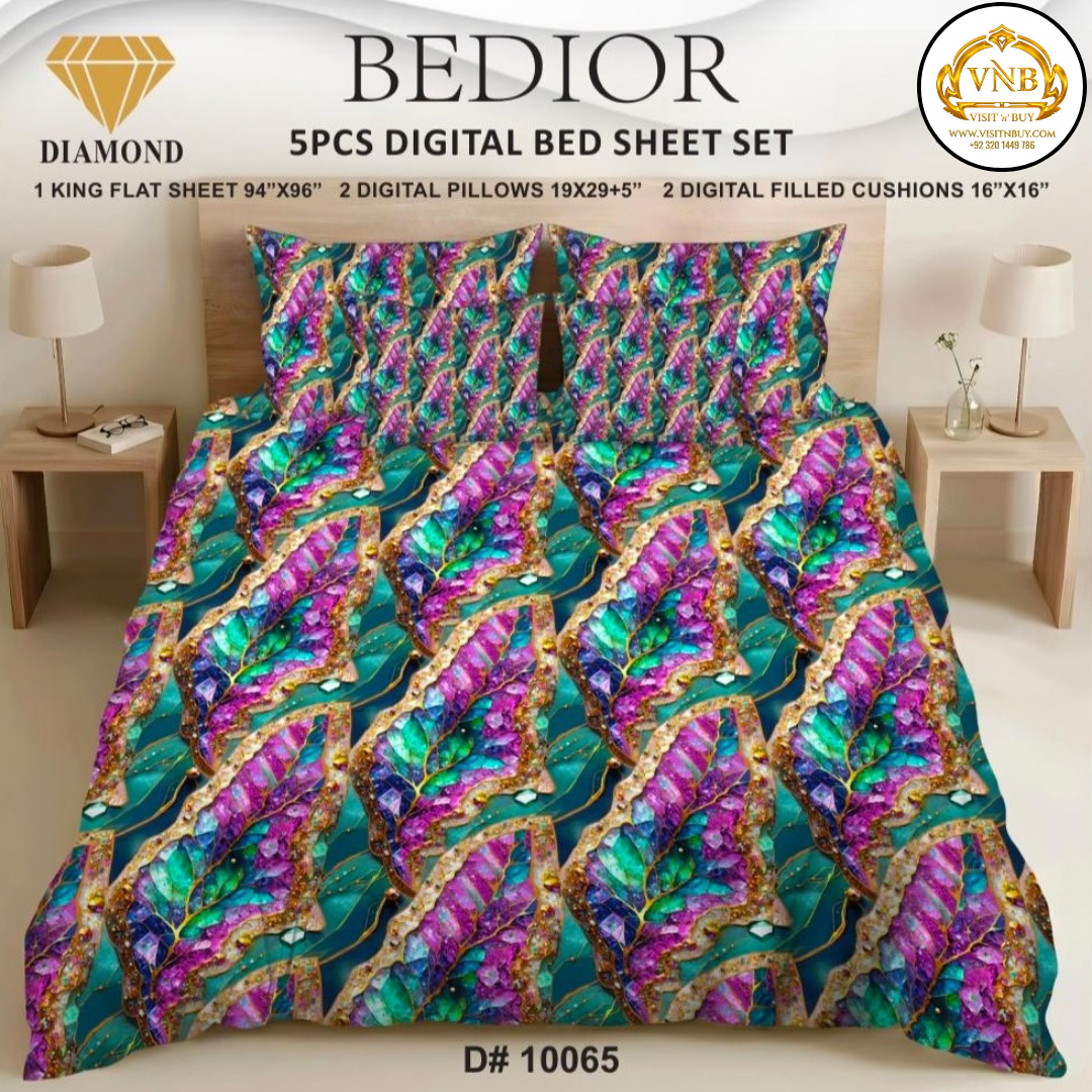 BEDIOR Diamond 5 Pcs HD Digital Printed 5D Bedsheet - King Size