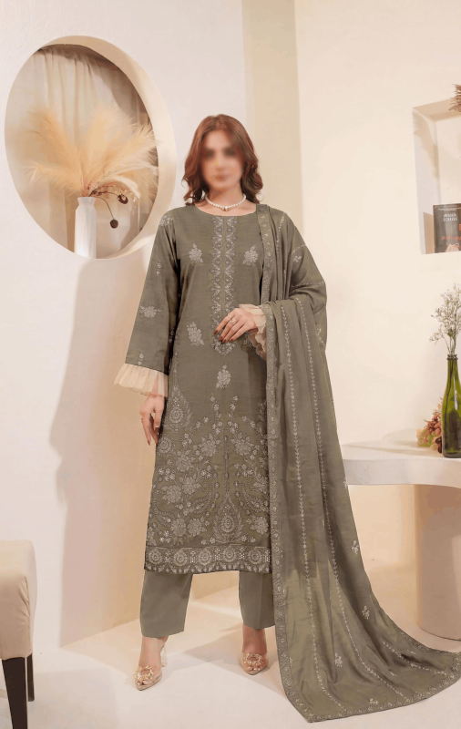 FANTAK LAAJ VOL 225 LUXURY SLUB LAWN EMBROIDED UNSTITCHED 3PCS SUIT